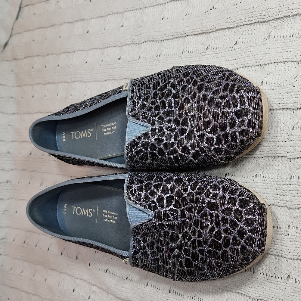 Toms Black Snake w/Silver Glitter Light Blue 8.5W Casual - Picture 2 of 8
